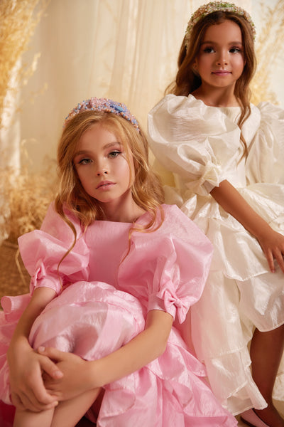 Elegant Pink Ruffled Hi-Low Dress | Pentelei Couture | Girls Pageant