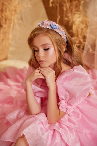Elegant Pink Ruffled Hi-Low Dress | Pentelei Couture | Girls Pageant
