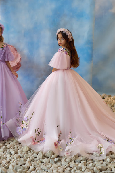 Whimsical Flower Embroidered Pink Gown | Pentelei Couture | Girls Pageant