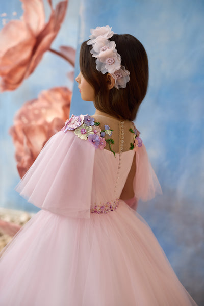 Whimsical Flower Embroidered Pink Gown | Pentelei Couture | Girls Pageant