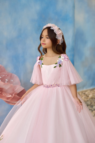 Whimsical Flower Embroidered Pink Gown | Pentelei Couture | Girls Pageant