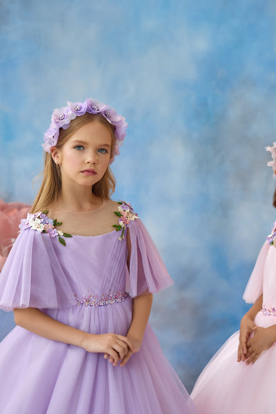 Whimsical Flower Embroidered Pink Gown | Pentelei Couture | Girls Pageant