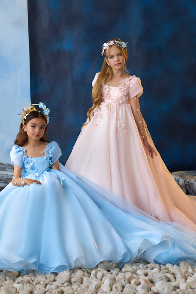 Fairytale Powder Pink & Blue Gown | Pentelei Couture | Flower Girl Pageant
