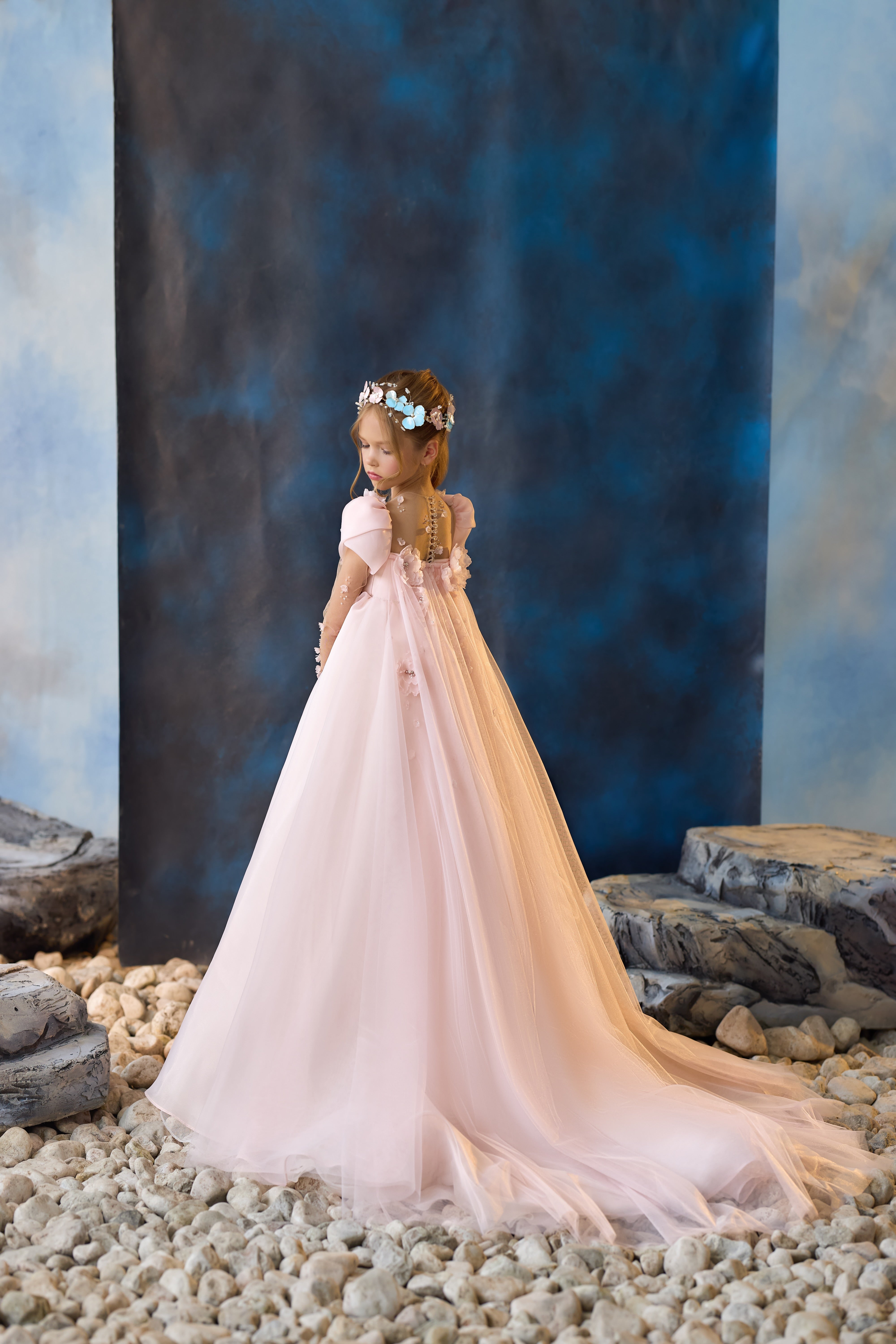 Fairytale Powder Pink & Blue Gown | Pentelei Couture | Flower Girl Pageant Soft Blue / 7-8 Yrs Fairytale Powder Pink & Blue Gown | Pentelei Couture | Flower Girl Pageant Soft Blue / 7-8 Yrs