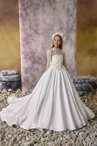 Elegant Ivory Beaded Flower Girl Gown | Pentelei Couture | First Communion