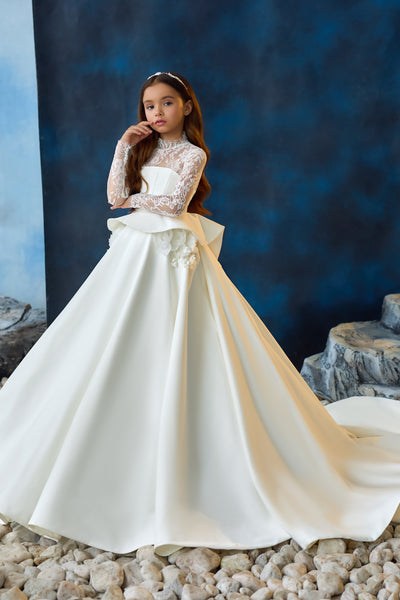 Exquisite White Lace Girls Pageant Dress | Pentelei Couture | First Communion