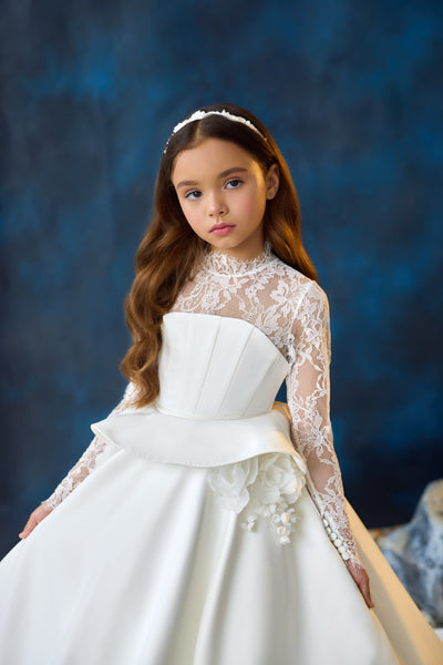 Exquisite White Lace Girls Pageant Dress | Pentelei Couture | First Communion