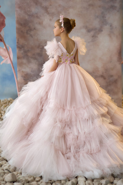 Enchanting Pink Ruffled Gown | Pentelei Couture | Flower Girl Dress