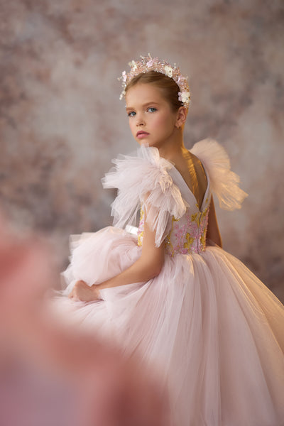 Enchanting Pink Ruffled Gown | Pentelei Couture | Flower Girl Dress