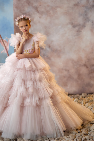 Enchanting Pink Ruffled Gown | Pentelei Couture | Flower Girl Dress