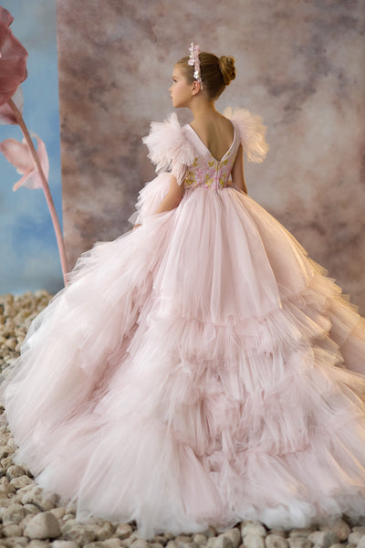 Enchanting Pink Ruffled Gown | Pentelei Couture | Flower Girl Dress