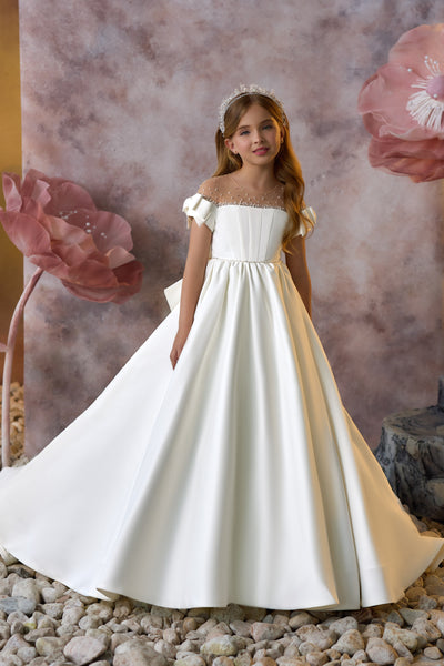 Pentelei Couture Luxe Satin Dress with Floral Accents