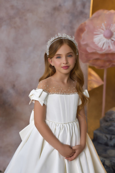 Graceful Pearl-Embellished Girls Pageant Dress | Pentelei Couture | Communion