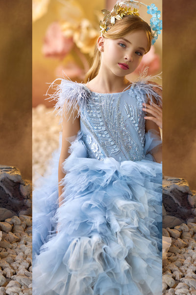 Enchanting Blue Ruffle Gown | Pentelei Couture | Girls Pageant & Special Occasion