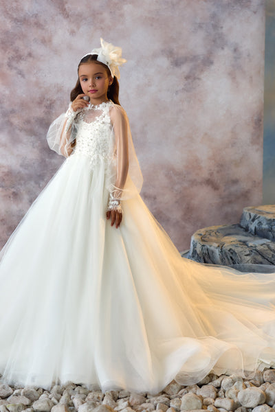 Ivory Floral Appliqué Girls Gown | Blush Kids | Communion Pageant Dress