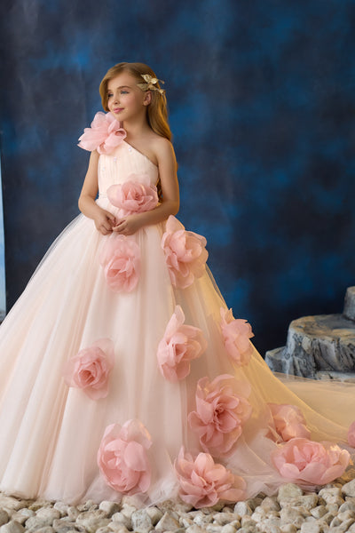 Dreamy Floral Embellished Flower Girls Gown | Pentelei Couture