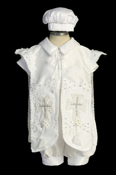 Traditional Boys' Baptism Outfit – Cross Embroidery & Matching Cap