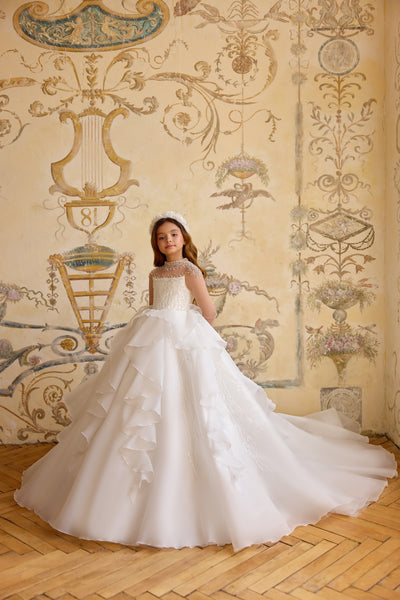 Pentelei Couture Pearl Embellished Girls Gown | Full-Length Flower Girl Dress