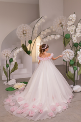 Girls Ivory Pink Couture Pageant Gown with Cape Train | Blush Kids