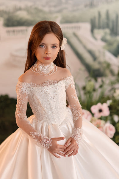 Designer Girls Formal Gown with Train | Pentelei Couture