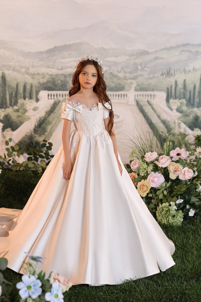 Designer First Communion Dress with Bows | Pentelei Couture