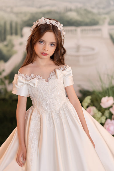 Designer First Communion Dress with Bows | Pentelei Couture