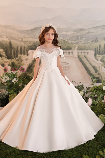 Ivory Girls Formal Gown with Train | Pentelei Couture