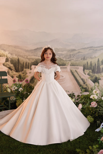 Ivory Girls Formal Gown with Train | Pentelei Couture