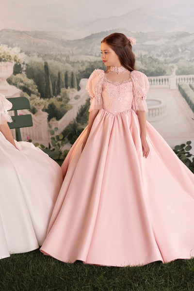 Pentelei Couture Lace & Satin Girls Formal Gown