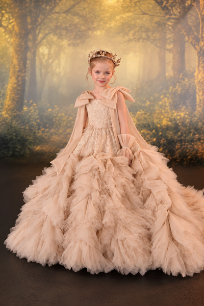 Pentelei Couture Ruffle Tulle Girls Pageant Gown