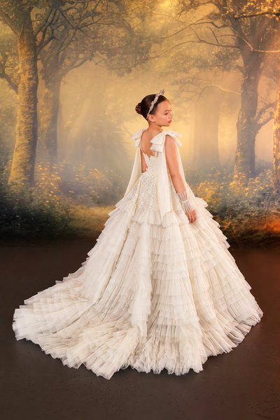 Pentelei Couture Ruffle Tulle Girls Pageant Gown