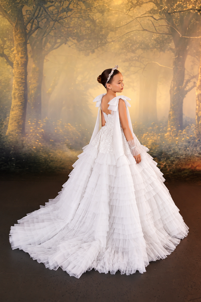 Pentelei Couture Ruffle Tulle Girls Pageant Gown