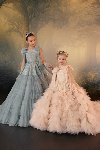 Pentelei Couture Ruffle Tulle Girls Pageant Gown