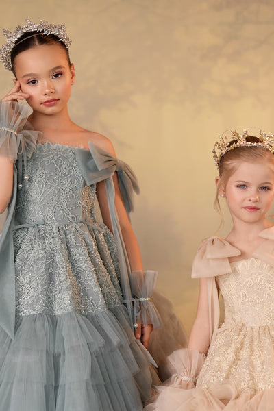Pentelei Couture Ruffle Tulle Girls Pageant Gown