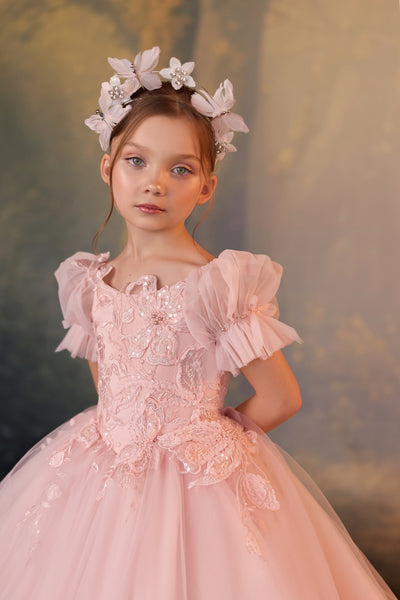 Pentelei Couture Girls Pink Flower Girl Gown