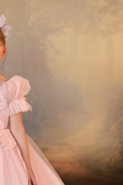 Pentelei Couture Girls Pink Flower Girl Gown