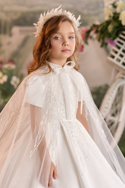 Pentelei Couture Girls Beaded Formal Gown with Cape