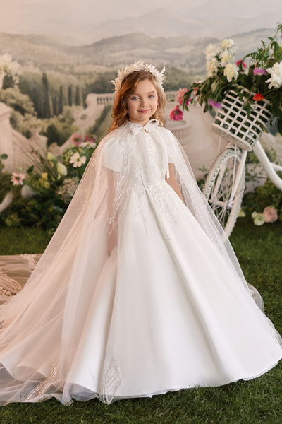 Pentelei Couture Girls Beaded Formal Gown with Cape