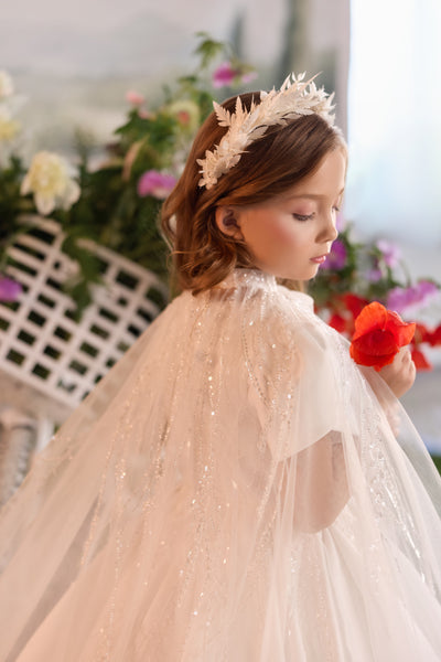 Pentelei Couture Girls Beaded Formal Gown with Cape