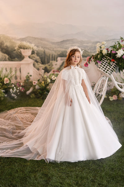 Pentelei Couture Girls Beaded Formal Gown with Cape