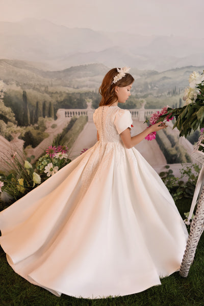 Pentelei Couture Girls Beaded Formal Gown with Cape