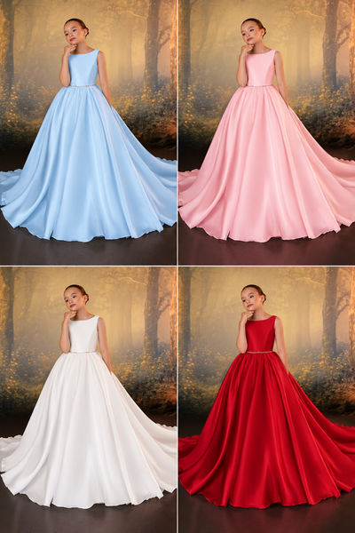 Pentelei Couture Girls Formal Dress with Train & Bow