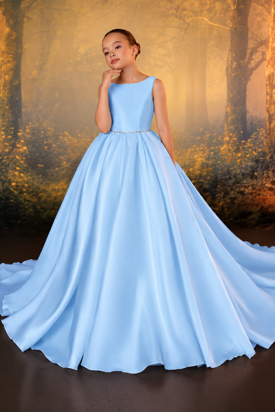 Pentelei Couture Girls Formal Dress with Train & Bow