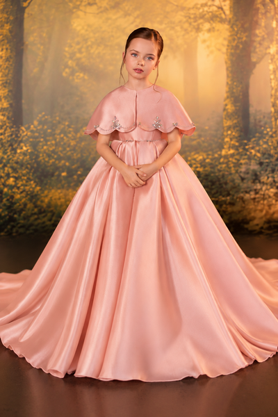 Pentelei Couture Girls Formal Dress with Train & Bow