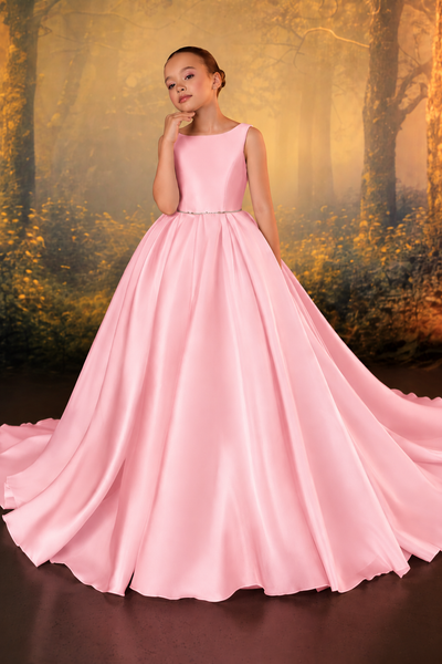 Pentelei Couture Girls Formal Dress with Train & Bow