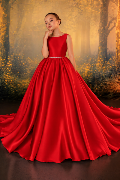 Pentelei Couture Girls Formal Dress with Train & Bow