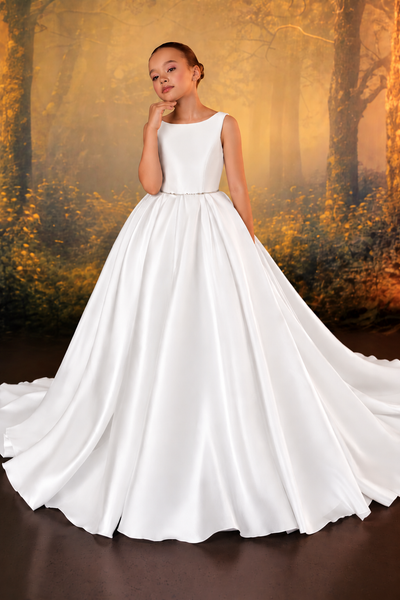 Pentelei Couture Girls Formal Dress with Train & Bow