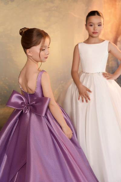 Pentelei Couture Girls Formal Dress with Train & Bow