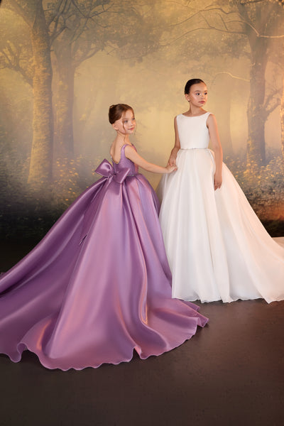 Pentelei Couture Girls Formal Dress with Train & Bow