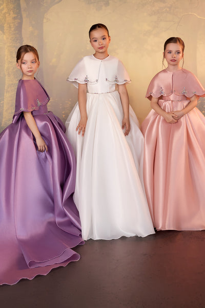 Pentelei Couture Girls Formal Dress with Train & Bow
